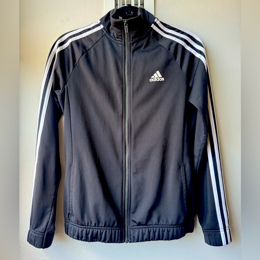 Adidas Black & White Three Stripe Zip Up Jacket